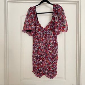 Zara Ruched Dress Puff Sleeves Size L